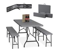 Relaxdays Ensemble table pliante et 2 bancs, pour jardin, pavillon ou camping, 180 cm, pour les fêtes, gris