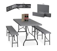 Relaxdays Ensemble Table Pliante et 2 bancs, pour Jardin, pavillon ou Camping, 180 cm, pour Les fêtes, Gris