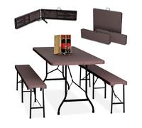 Relaxdays Ensemble Table Pliante et 2 bancs, pour Jardin, pavillon ou Camping, 180 cm, pour Les fêtes, Marron