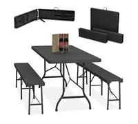 Relaxdays Ensemble Table Pliante et 2 bancs, pour Jardin, pavillon ou Camping, 180 cm, pour Les fêtes, Noir