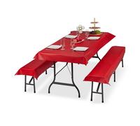 Relaxdays Ensemble pour Tente Coussins, 3 pièces,Nappe pour la Table 250x100cm, 2 Housses bancs, Lavable, Rouge