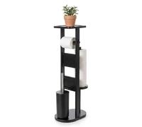 Relaxdays Ensemble WC Noir HxLxP 80x30x18 cm, Brosse WC, Tablette | porte-rouleau sur pied et porte-rouleaux de rechange
