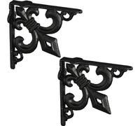 Relaxdays Équerre étagère Murale, Lot de 2, Ancien, Support en Fonte de Fer, avec Ornement lys, Vintage, Noir