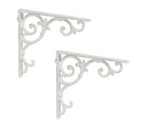 Relaxdays Équerre étagère Murale, Lot de 2, Ancien, Support en Fonte de Fer, Ornements baroques, Vintage, Blanc