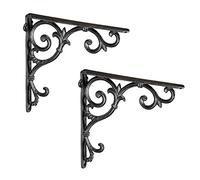 relaxdays Équerre étagère Murale, Lot de 2, Ancien, Support en Fonte de Fer, Ornements baroques, Vintage, Noir