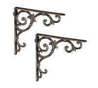 relaxdays Équerre étagère Murale, Lot de 2, Ancien, Support en Fonte de Fer, Ornements baroques, Vintage, Couleur Bronze