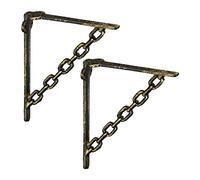 Relaxdays Équerre étagère Murale, Lot de 2, Ancien, Support Vintage, Motif Chaines, Fonte de Fer, Couleur Bronze