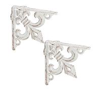 Relaxdays Équerre étagère Murale, Lot de 4, Ancien, Support en Fonte de Fer, avec Ornement lys, Vintage, Blanc