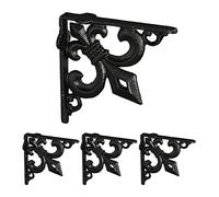 Relaxdays Équerre étagère Murale, Lot de 4, Ancien, Support en Fonte de Fer, avec Ornement lys, Vintage, Noir