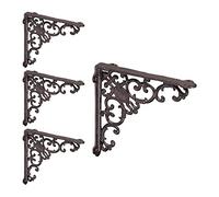 Relaxdays Équerre étagère Murale, Lot de 4, Ancien, Support en Fonte de Fer, Ornements baroques, Brun