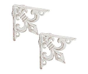 Relaxdays Équerre étagère Murale, Lot de 6, Ancien, Support en Fonte de Fer, avec Ornement lys, Vintage, Blanc