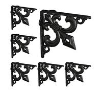 Relaxdays Équerre étagère Murale, Lot de 6, Ancien, Support en Fonte de Fer, avec Ornement lys, Vintage, Noir