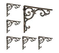 Relaxdays Équerre étagère Murale, Lot de 6, Ancien, Support en Fonte de Fer, Ornements baroques, Aspect Bronze