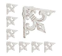 Relaxdays Équerre étagère Murale, Lot de 8, Ancien, Support en Fonte de Fer, avec Ornement lys, Vintage, Blanc
