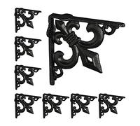 Relaxdays Équerre étagère Murale, Lot de 8, Ancien, Support en Fonte de Fer, avec Ornement lys, Vintage, Noir