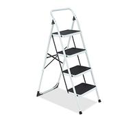 Relaxdays Escabeau, 4 marches antidérapantes, Pliable, Acier et Plastique, Charge maximale : env. 150 kg, Blanc/Noir