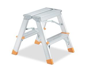 Relaxdays Escabeau Pliable, alu et PP, Charge Max. 150 kg, utilisable des 2 côtés, 2 marches, argenté/Orange