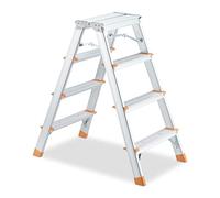 Relaxdays Escabeau Pliable, alu et PP, Charge Max. 150 kg, utilisable des 2 côtés, 4 marches, argenté/Orange