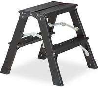 Relaxdays Escabeau Pliable, Aluminium, HxLxP: 39 x 38 x 40 cm, supporte Jusqu’à 120 kg, 2 côtés utilisables, Noir