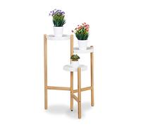 Relaxdays Escalier à Fleurs, 3 marches, Surfaces Rondes, pour l’intérieur, métal & Bambou, 78x53x45 cm, Naturel/Blanc, Bambou, 78 x 53 x 45 cm
