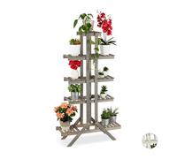 Relaxdays Escalier à fleurs, Étagère bois, Escalier plantes, 5 niveaux, intérieur, Shabby,142x83x25 cm, gris
