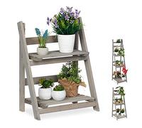 Relaxdays Escalier à fleurs, étagère bois, Escalier plantes échelle pliante intérieur, HxlxP: 51,5 x 41 x 24 cm, gris