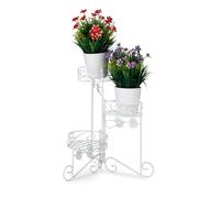 Relaxdays Escalier fleurs métal 3 niveaux support pot de fleurs Étagère pour plantes rond décoration H: 40 cm, blanc