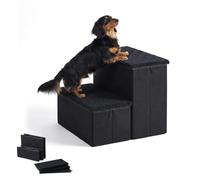 Relaxdays Escalier pour Chien, 2 marches, Rangement, 32 x 40 x 35 cm, Noir | pliable, revêtement en tissu, rampe d'accès pour chien (lit et canapé)
