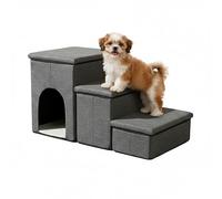 Relaxdays Escalier pour Chien, 3 marches, Grotte et Espace de Rangement, H x l x P : 43 x 75 x 33 cm, Pliable, Rampe pour Chien lit et canapé, Gris foncé
