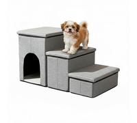 Relaxdays Escalier pour Chien, 3 marches, Pliable, Niche et Rangement, Gris Clair, 43x75x33 cm