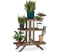 Relaxdays 10020749 Etagère à fleurs en bois escalier pour plantes échelle 3 étages 5 places HxlxP: 82,5 x 83 x 28,5 cm brun foncé