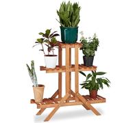 Relaxdays 10020749 Etagère à fleurs en bois escalier pour plantes échelle 3 étages 5 places HxlxP: 82,5 x 83 x 28,5 cm brun clair