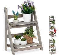 relaxdays Escalier pour fleurs en bois gris