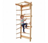 Relaxdays espalier enfant, barre de traction, anneaux, échelle, HxLxP: 215 x 80 x 57,5 cm, mur d'escalade, naturel
