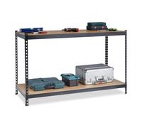 Relaxdays Établi, 2 Plans de Travail adaptables, Table de Travail pour Atelier, Acier, HLP : 92 x 150 x 60 cm, Noir