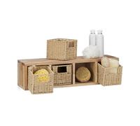 Relaxdays Etagere 4 cubes rangement panier amovible corbeille bois noyer couloir chambre cuisine montage mural, nature 18x61.5x16 cm