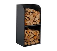 Relaxdays, étagère à bois de chauffage, H x L x P 80x40x30 cm, 2 compartiments, support à bois, fer, noir
