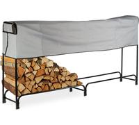Relaxdays 10026087_962 Etagère de cheminée, très Large, avec Housse, Support de bûches en métal, HlP 122 x 245 x 40 cm, Noire, Acier, Polyester