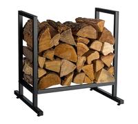 Relaxdays Étagère à bois, métal, design moderne, H x L x P : 62 x 60 x 49 cm, support de bois de chauffage, noir.