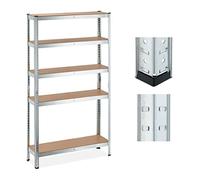 Relaxdays Étagère à Charge Lourde, 5 Niveaux, HLP 180x100x30 cm, supporte Jusqu’à 1250 kg, Cave, Garage, métal, argenté