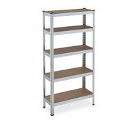 Relaxdays Étagère à charge lourde galvanisée, capacité 875 kg, 150x75x30 cm, 5 niveaux, à clipser, acier, cave, argenté