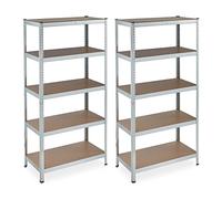 Relaxdays Étagère à Charge Lourde galvanisée, Lot de 2, capacité 875 kg, 180x90x45 cm, 5 Niveaux, à Clipser, Acier, Cave, argenté