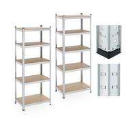 Relaxdays Étagère à charges lourdes, lot de 2, 5 niveaux, 180x70x45 cm, jusqu'à 500 kg, acier, cave, garage, argenté