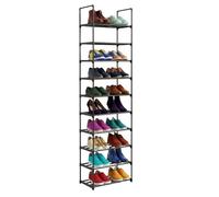 Relaxdays Étagère à chaussures, 10 niveaux, système d'emboîtement, H x l x P : 174 x 45 x 30 cm, étagère à chaussures, en métal, peu encombrante, noire
