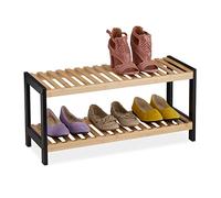 Relaxdays Étagère à Chaussures, 2 Niveaux, pour 6 Paires, Bambou et MDF, HLP : env. 33 x 70 x 26 cm, Nature et Noir
