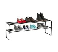 Relaxdays Étagère à Chaussures, 2 Niveaux, système d'emboîtement, H x l x P : 38 x 117 x 30 cm, étagère à Chaussures, en métal, Peu encombrant, Noir