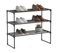 Relaxdays Étagère à Chaussures 3 Niveaux, emboîtable, 55x68x30 cm, Structure métal, Noir, 8 à 12 Paires, Couloir