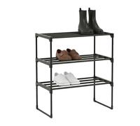 Relaxdays Étagère à Chaussures, 3 Niveaux, système d'emboîtement, H x l x P : 55 x 42,5 x 30 cm, étagère à Chaussures, en métal, Peu encombrant, Noir