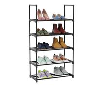 Relaxdays Étagère à chaussures, 5 niveaux, système d'emboîtement, H x l x P : 89 x 45 x 30 cm, étagère à chaussures en métal, peu encombrante, noire