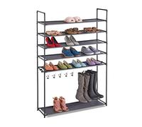 Relaxdays Étagère à Chaussures 6 étages, système emboîtement, 20 Paires, 7 Crochets Bottes, métal et Tissu, Noir